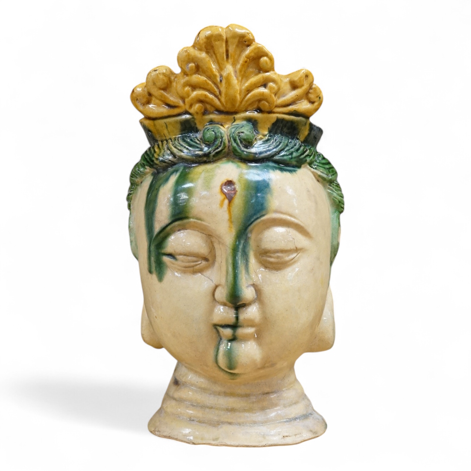 A Chinese Sancai glazed bust of a Bodhisattva, 23cm high